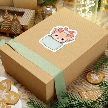 Kawaii Reindeer Sticker, Cute Christmas Gift Box Decal