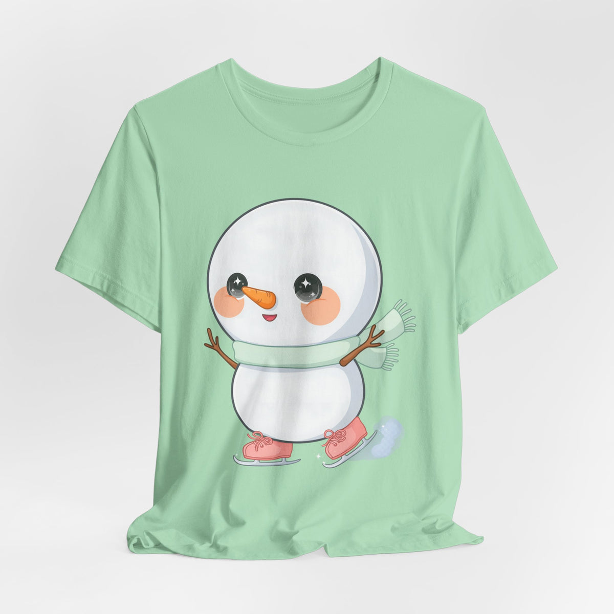 Cute Snowman T-Shirt, Kawaii Ice Skating Holiday Gift