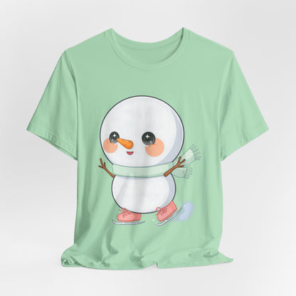 Cute Snowman T-Shirt, Kawaii Ice Skating Holiday Gift