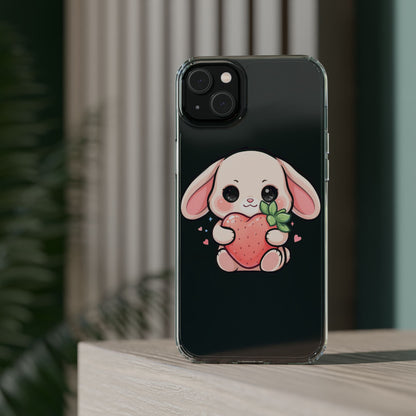 Kawaii Bunny Strawberry Phone Case, Clear Impact-Resistant