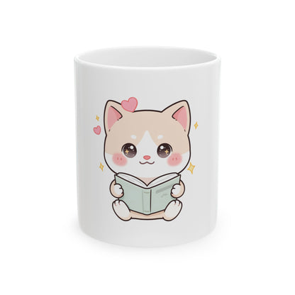 Kawaii Reading Cat Mug for Book Lovers