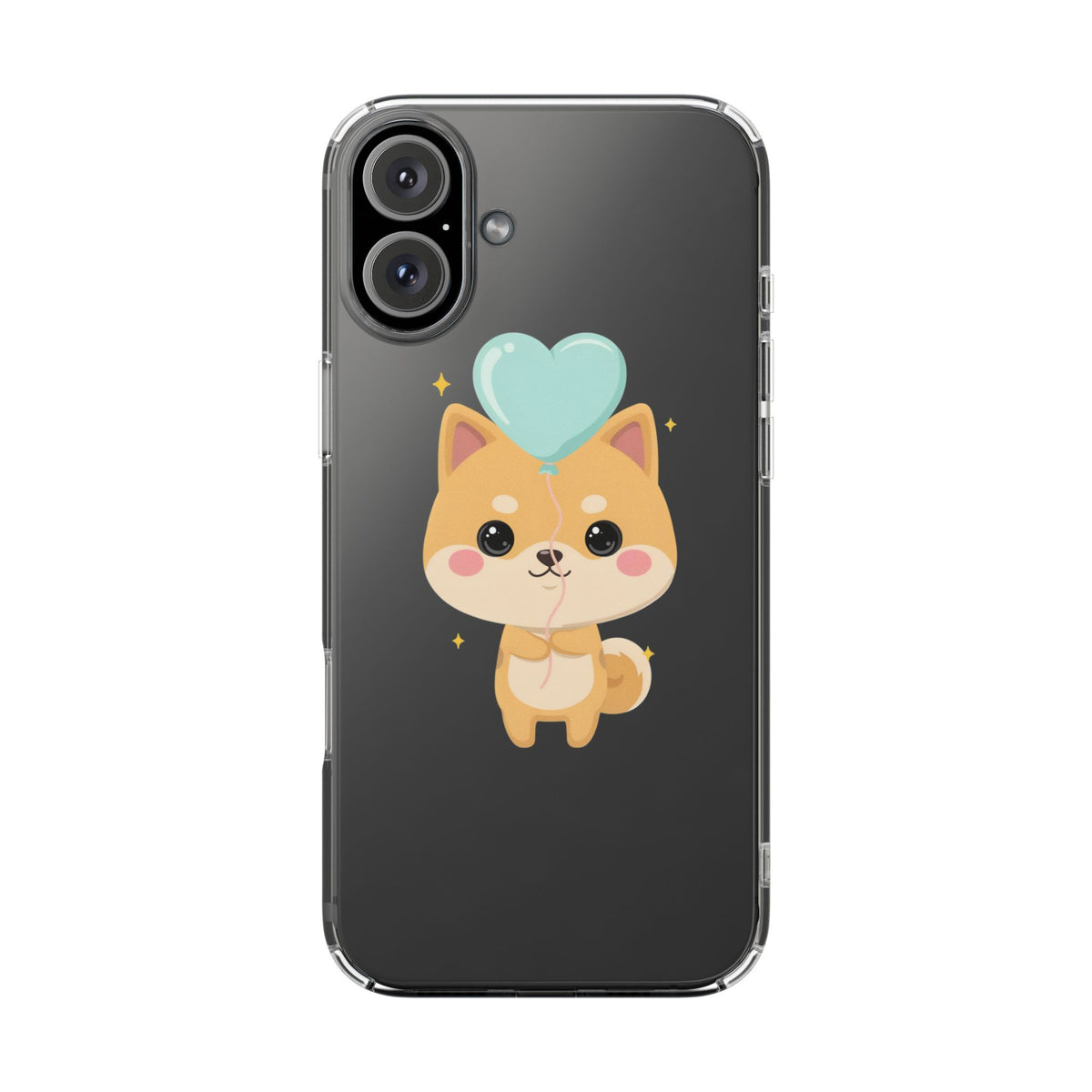 Kawaii Shiba Inu Clear Phone Case with Heart Balloon