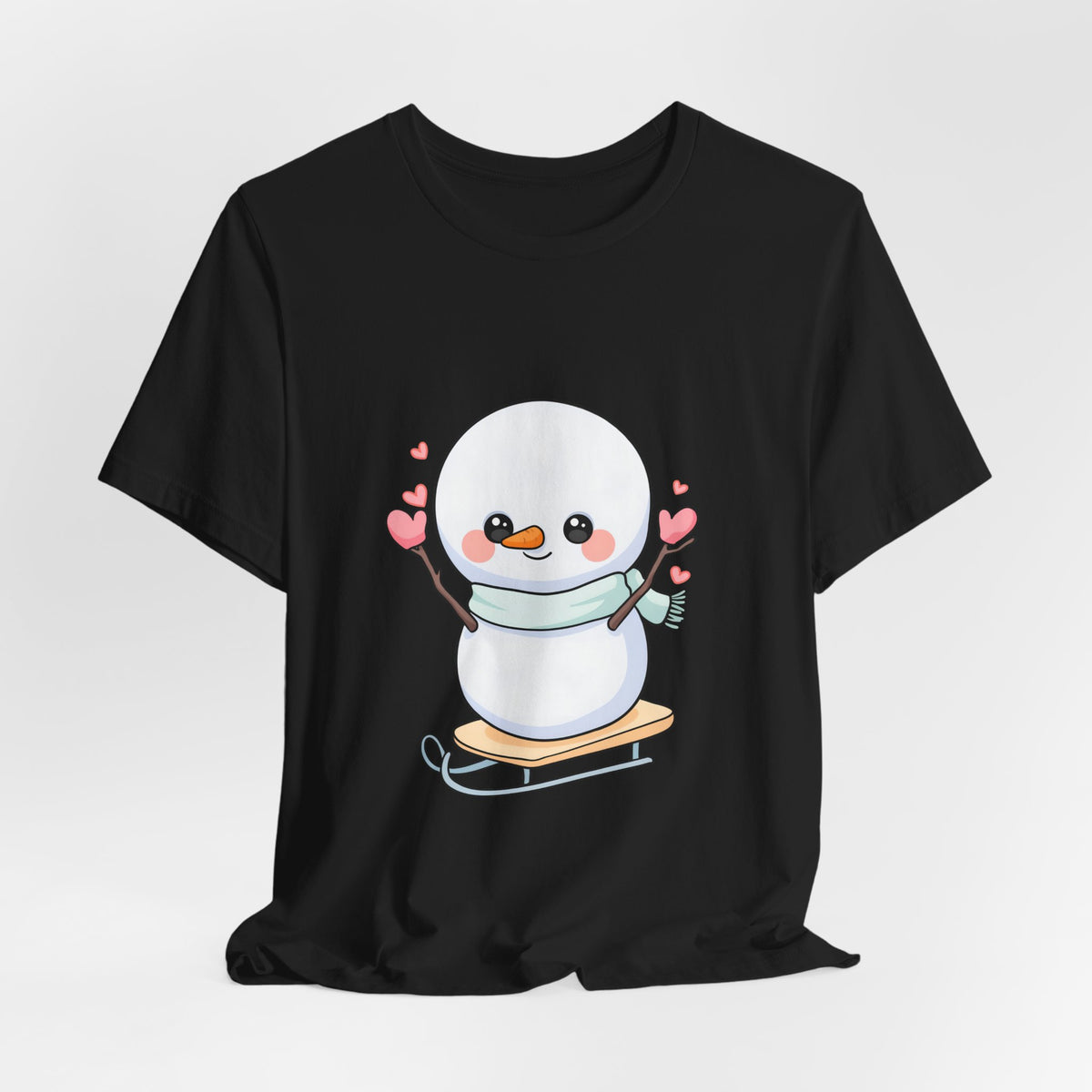 Kawaii Snowman T-Shirt, Cute Winter Sledding Tee