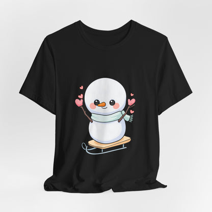Kawaii Snowman T-Shirt, Cute Winter Sledding Tee