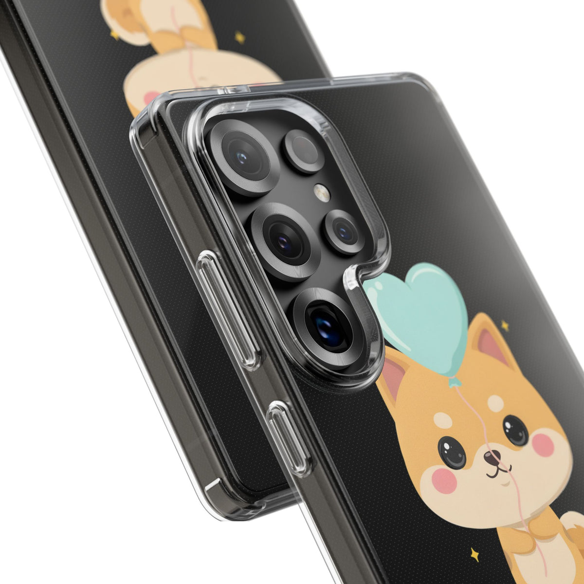 Kawaii Shiba Inu Clear Phone Case with Heart Balloon