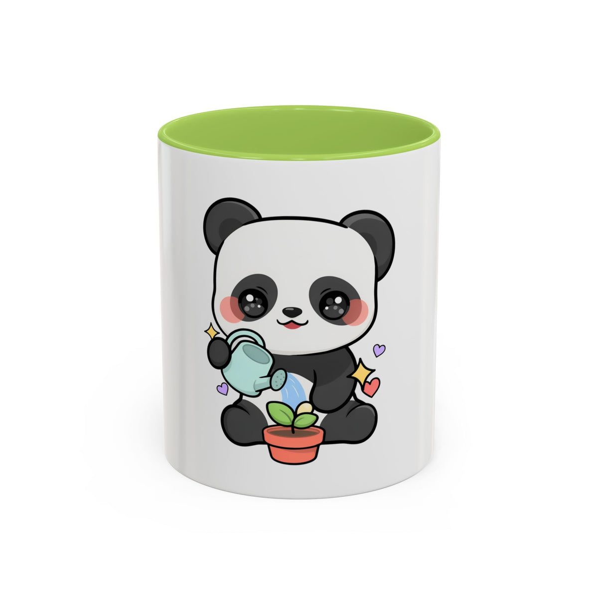 Kawaii Panda Accent Coffee Mug, Cute Plant Lover Gift