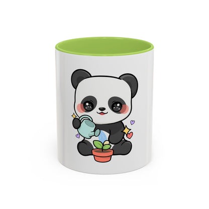 Kawaii Panda Accent Coffee Mug, Cute Plant Lover Gift