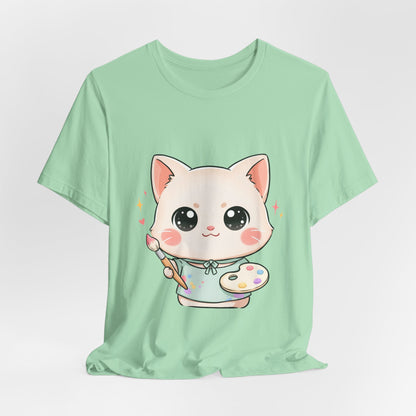 Kawaii Cat Artist T-Shirt for Creative Cat Lovers