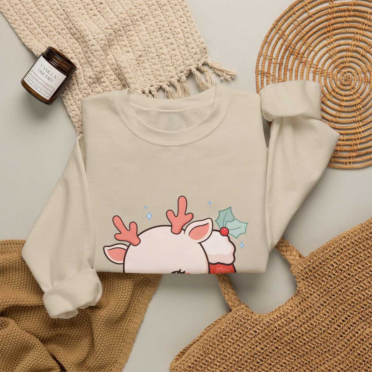 Christmas Reindeer Sweatshirt, Kawaii Stocking Holiday Gift