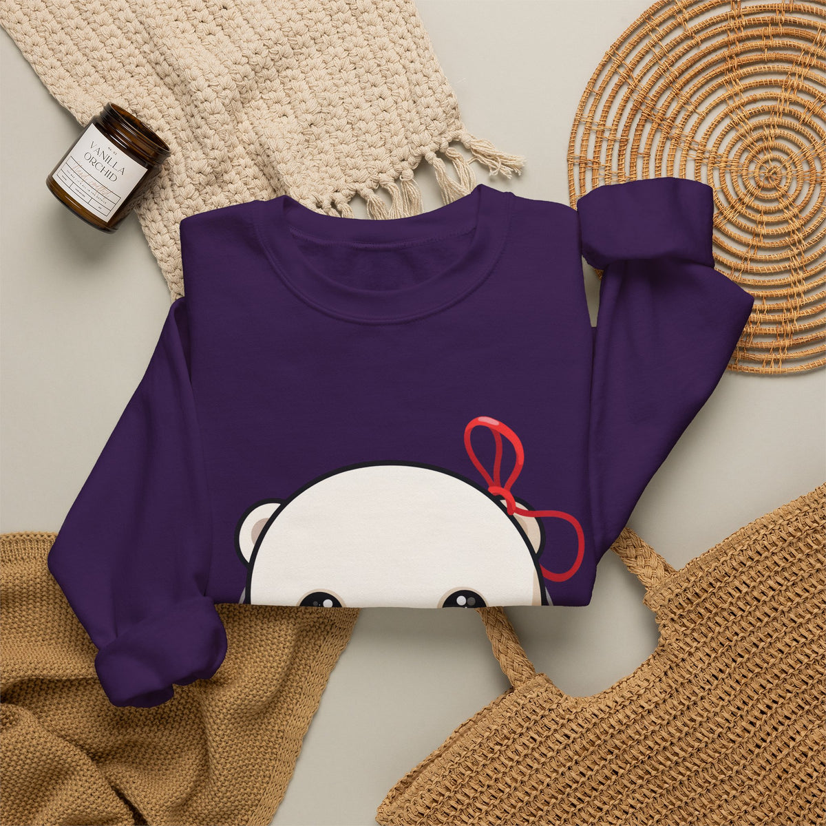 Kawaii Polar Bear Sweatshirt, Jingle Bell Holiday Crewneck