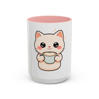 Kawaii Cat Coffee Mug, Cute Latte Accent Mug