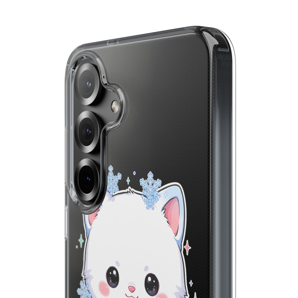 Kawaii Arctic Fox Phone Case, Cute Snowflake Clear Case