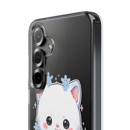 Kawaii Arctic Fox Phone Case, Cute Snowflake Clear Case