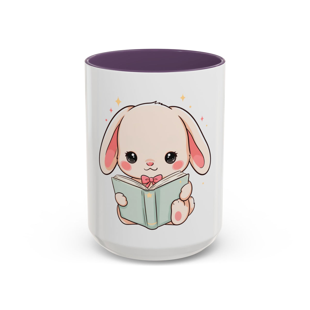Kawaii Reading Bunny Mug, Cute Book Lover Accent Coffee Mug