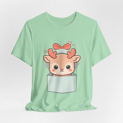 Kawaii Reindeer T-Shirt – Cute Gift Box Christmas Tee