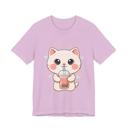 Kawaii Bubble Tea Cat T-Shirt for Cat and Boba Lovers