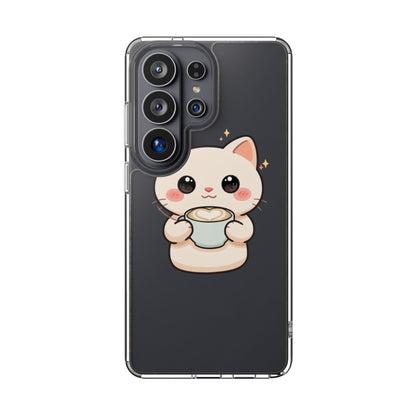 Kawaii Cat Latte Phone Case, Clear Impact-Resistant