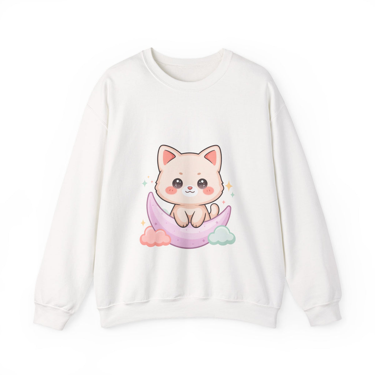 Kawaii Cat Sweatshirt, Cute Crescent Moon Kitten