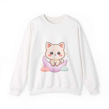 Kawaii Cat Sweatshirt, Cute Crescent Moon Kitten