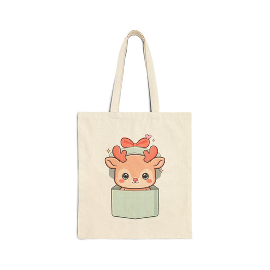Kawaii Reindeer Christmas Tote Bag, Cute Holiday Gift