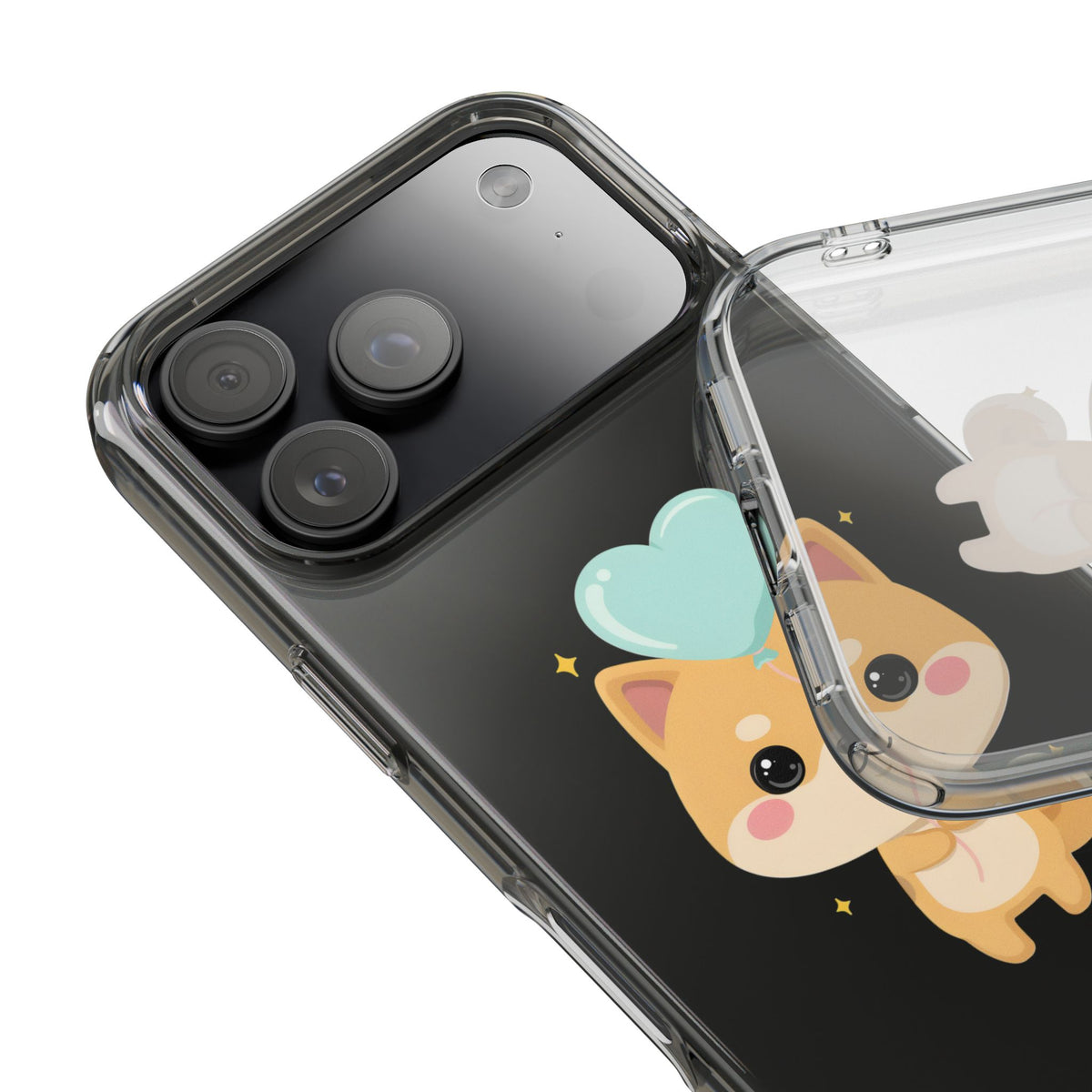 Kawaii Shiba Inu Clear Phone Case with Heart Balloon