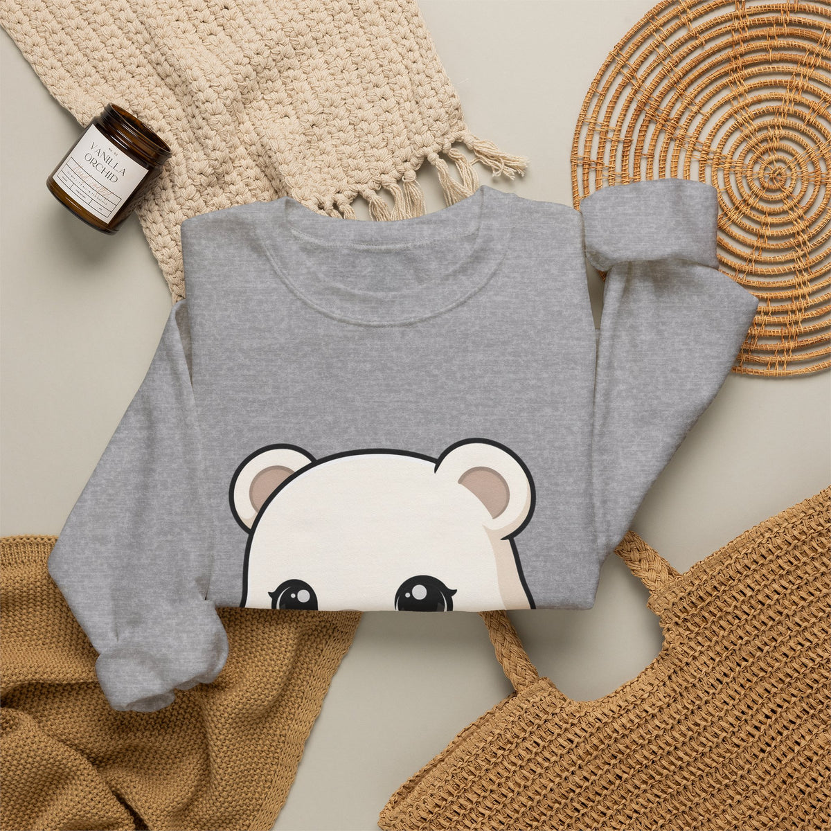 Cute Polar Bear Sweatshirt, Kawaii Ice Skating Cub