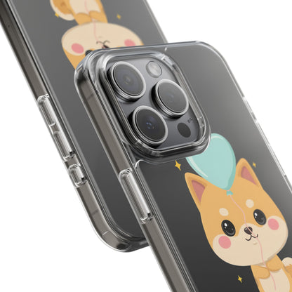 Kawaii Shiba Inu Clear Phone Case with Heart Balloon