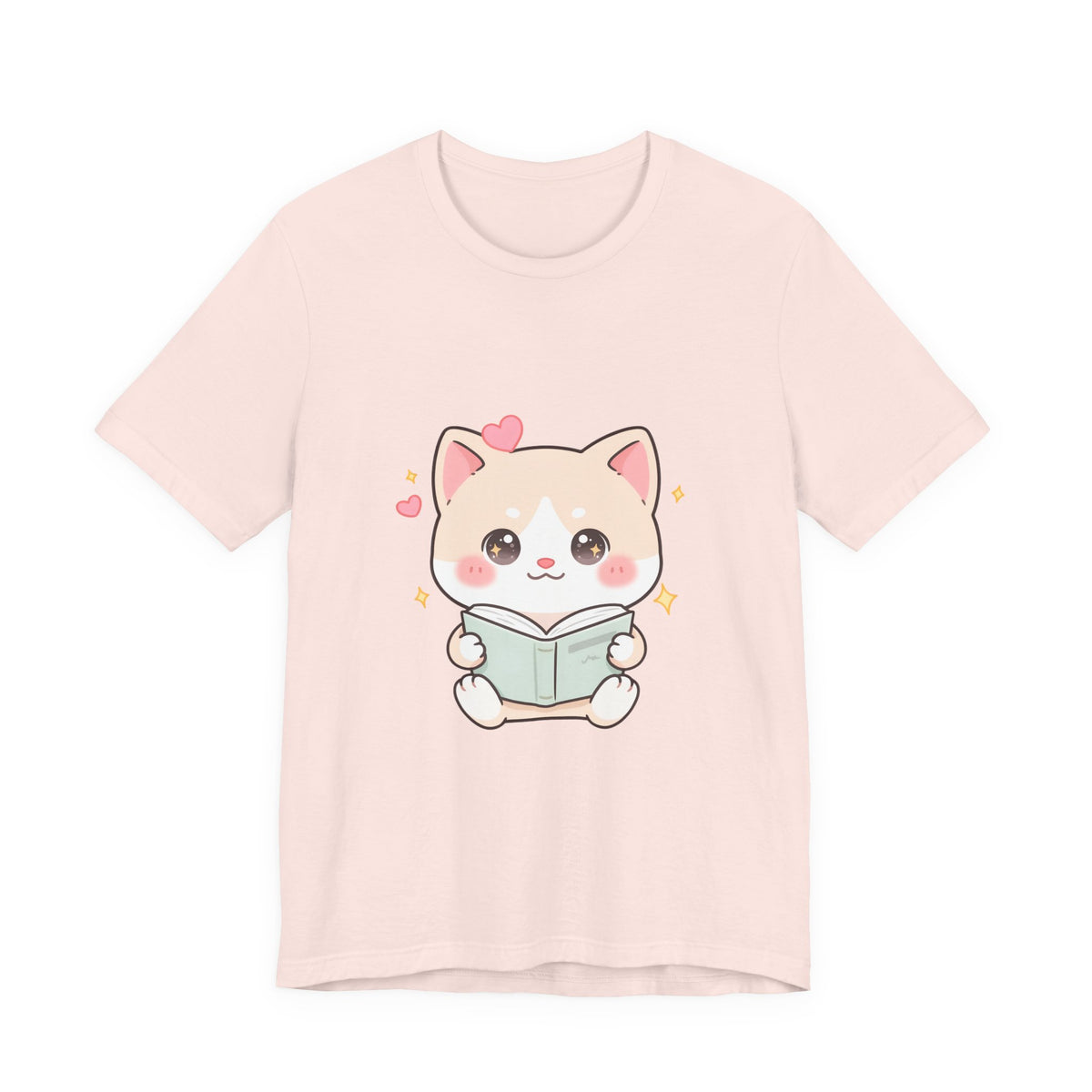 Kawaii Reading Cat T-Shirt for Book Lovers