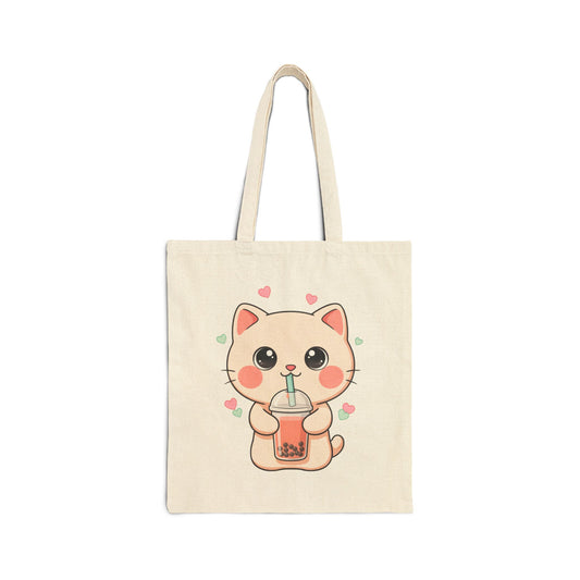 Kawaii Cat Bubble Tea Tote Bag for Cute Cafe Days