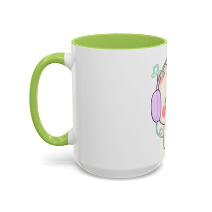 Kawaii Cat Coffee Mug, Music Lover Accent Ceramic Mug