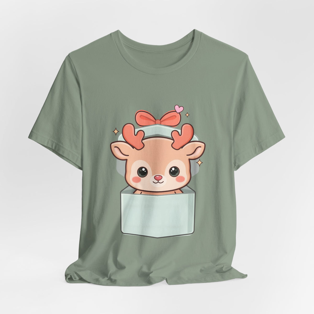 Kawaii Reindeer T-Shirt – Cute Gift Box Christmas Tee