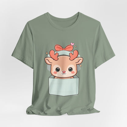 Kawaii Reindeer T-Shirt – Cute Gift Box Christmas Tee