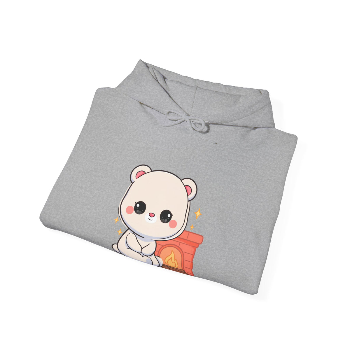 Kawaii Polar Bear Hoodie, Cozy Fireplace Cub Sweatshirt