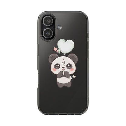 Kawaii Panda Clear Phone Case with Balloon