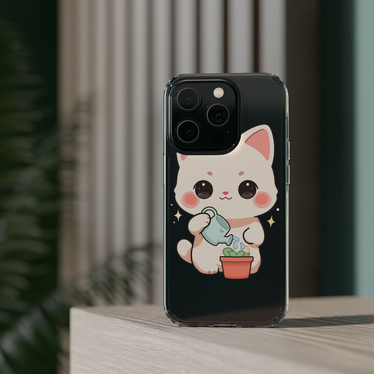 Kawaii Cat Phone Case, Cute Plant Lover Gift