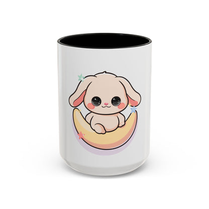 Kawaii Bunny Accent Coffee Mug, Cute Moon Rabbit Gift