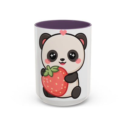 Kawaii Panda Accent Coffee Mug, Strawberry Lover Gift