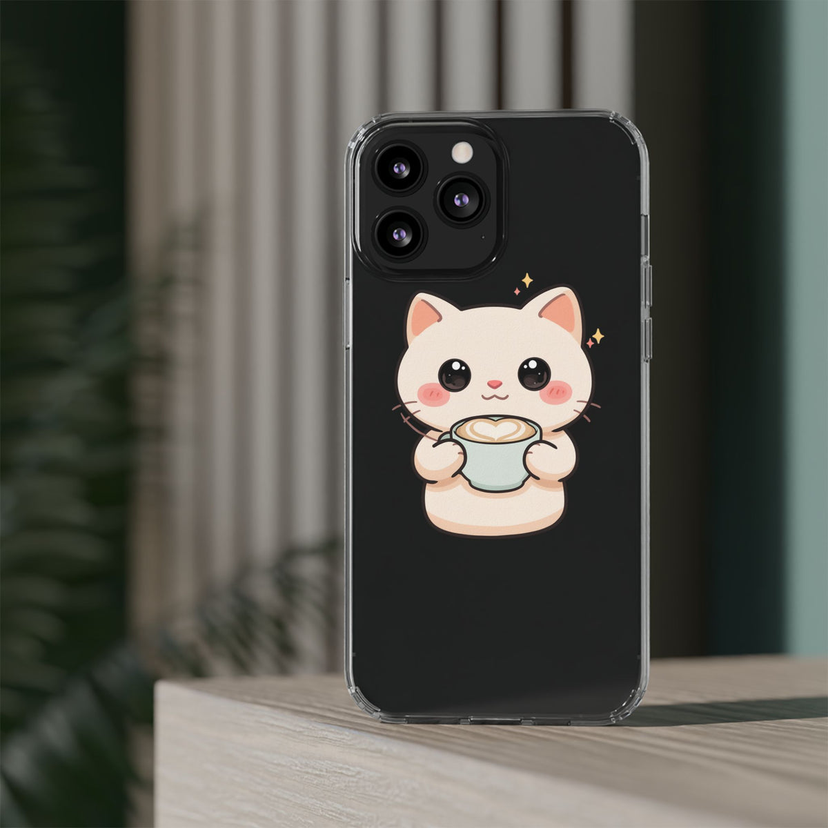 Kawaii Cat Latte Phone Case, Clear Impact-Resistant