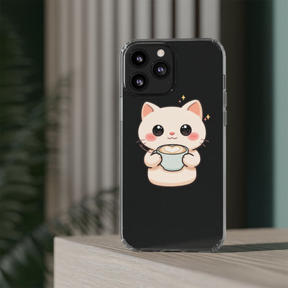 Kawaii Cat Latte Phone Case, Clear Impact-Resistant