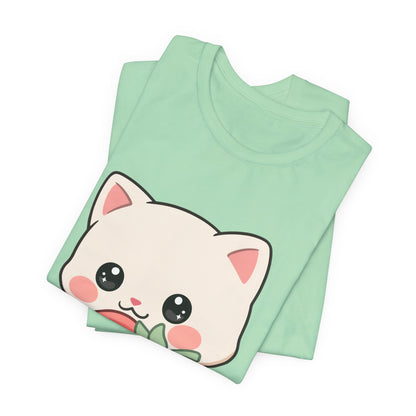 Kawaii Cat Strawberry T-Shirt, Cute Cat Lover Gift
