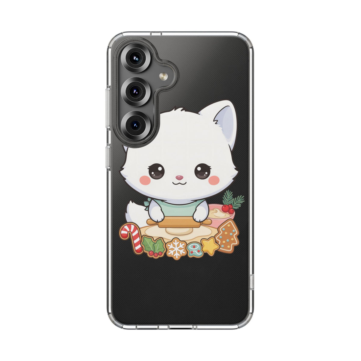 Christmas Fox Clear Phone Case, Kawaii Cookie Baker