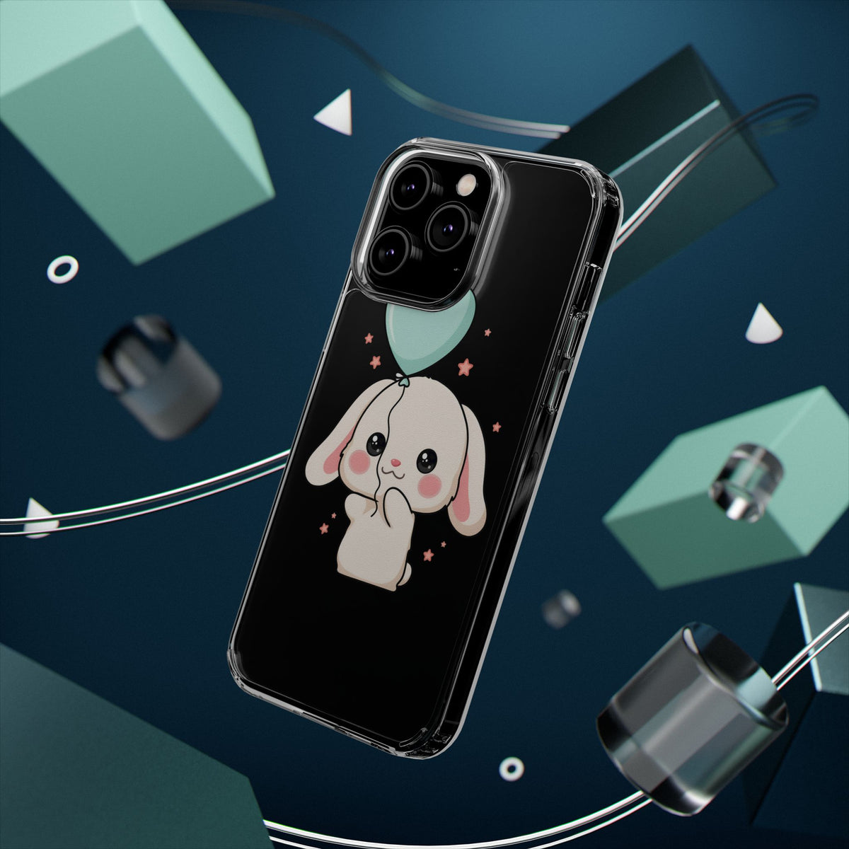 Kawaii Bunny Phone Case with Balloon, Clear Impact-Resistant