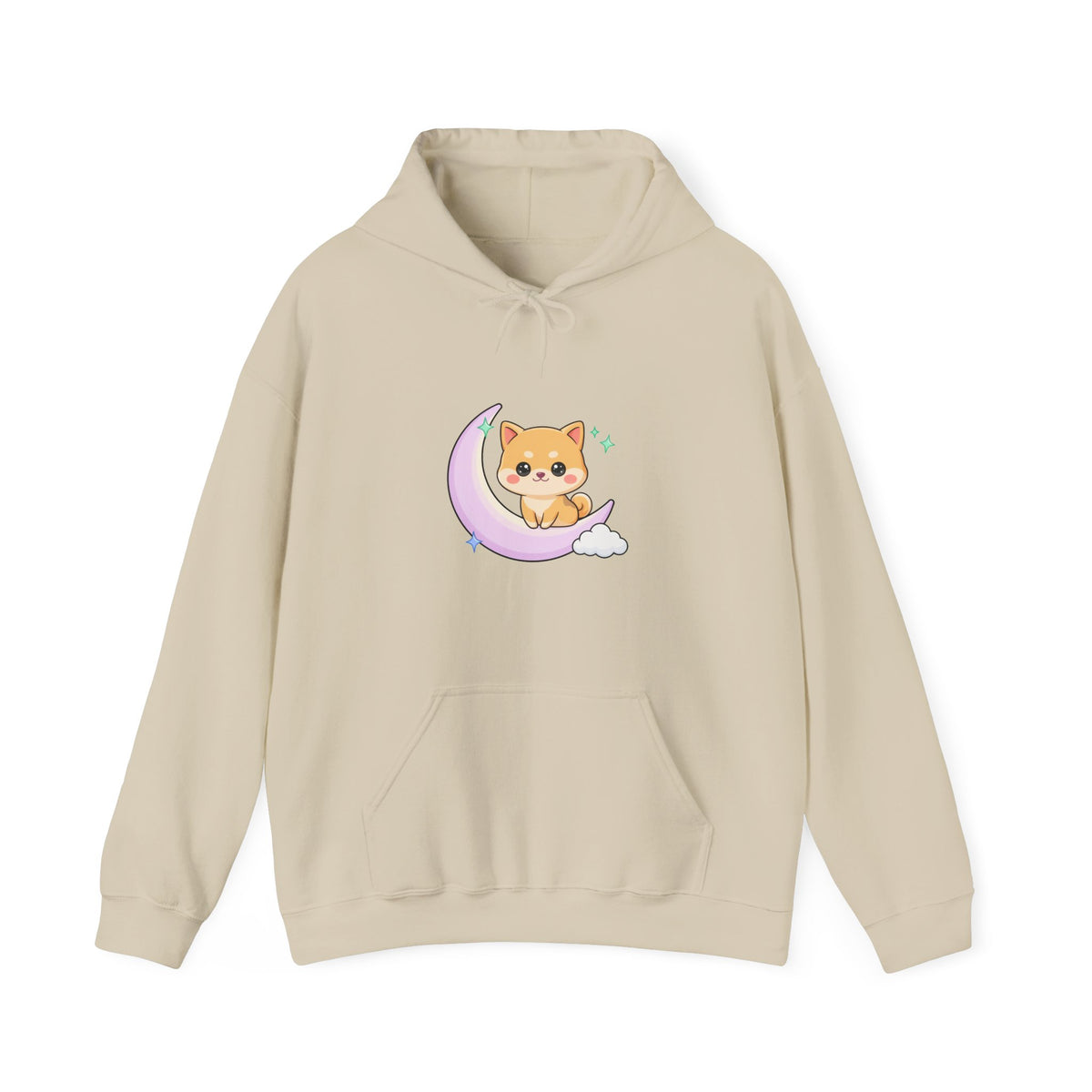 Kawaii Shiba Inu Hoodie, Cute Crescent Moon Sweatshirt