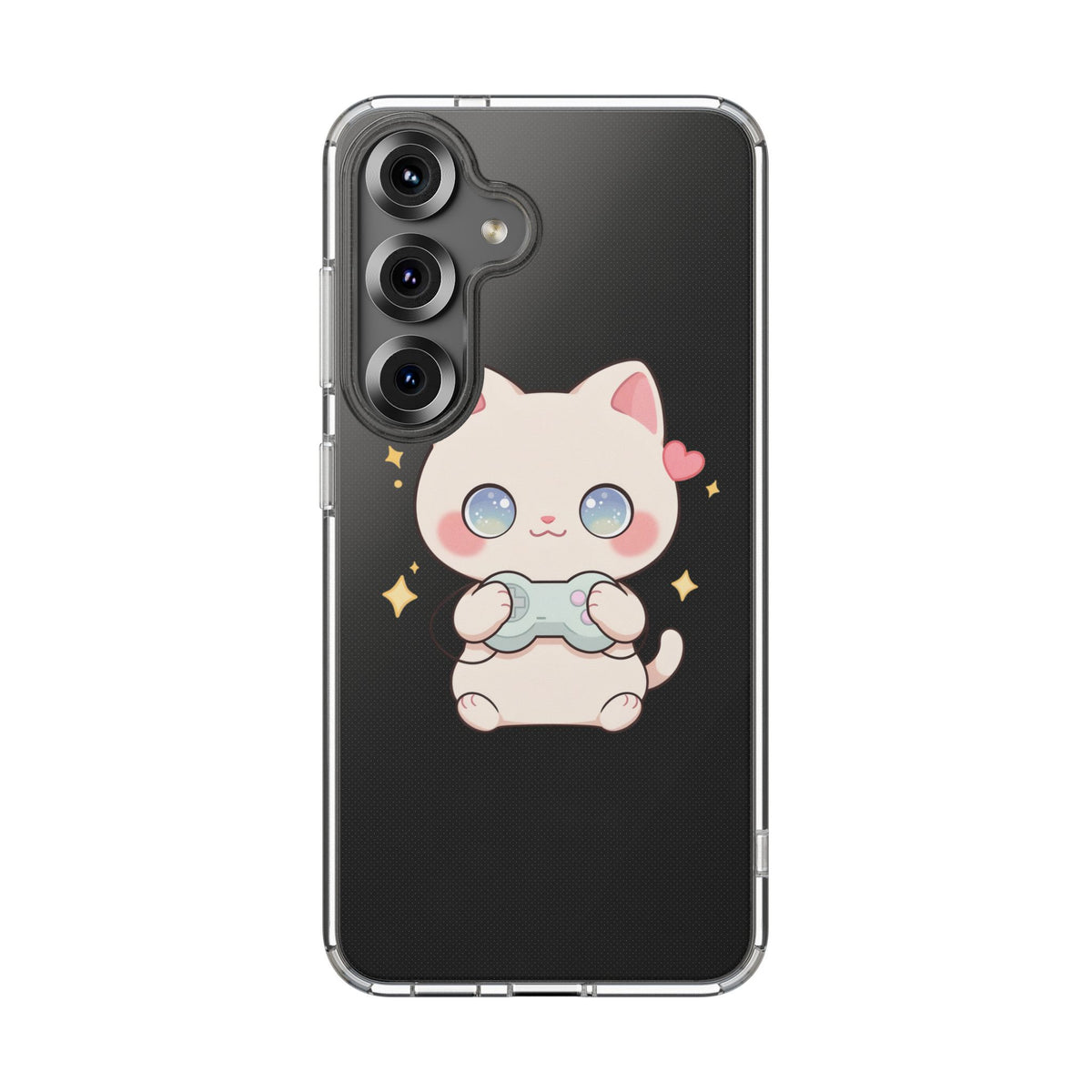 Kawaii Gamer Cat Clear Phone Case for Gaming Fans
