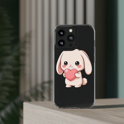 Kawaii Bunny Clear Phone Case with Heart