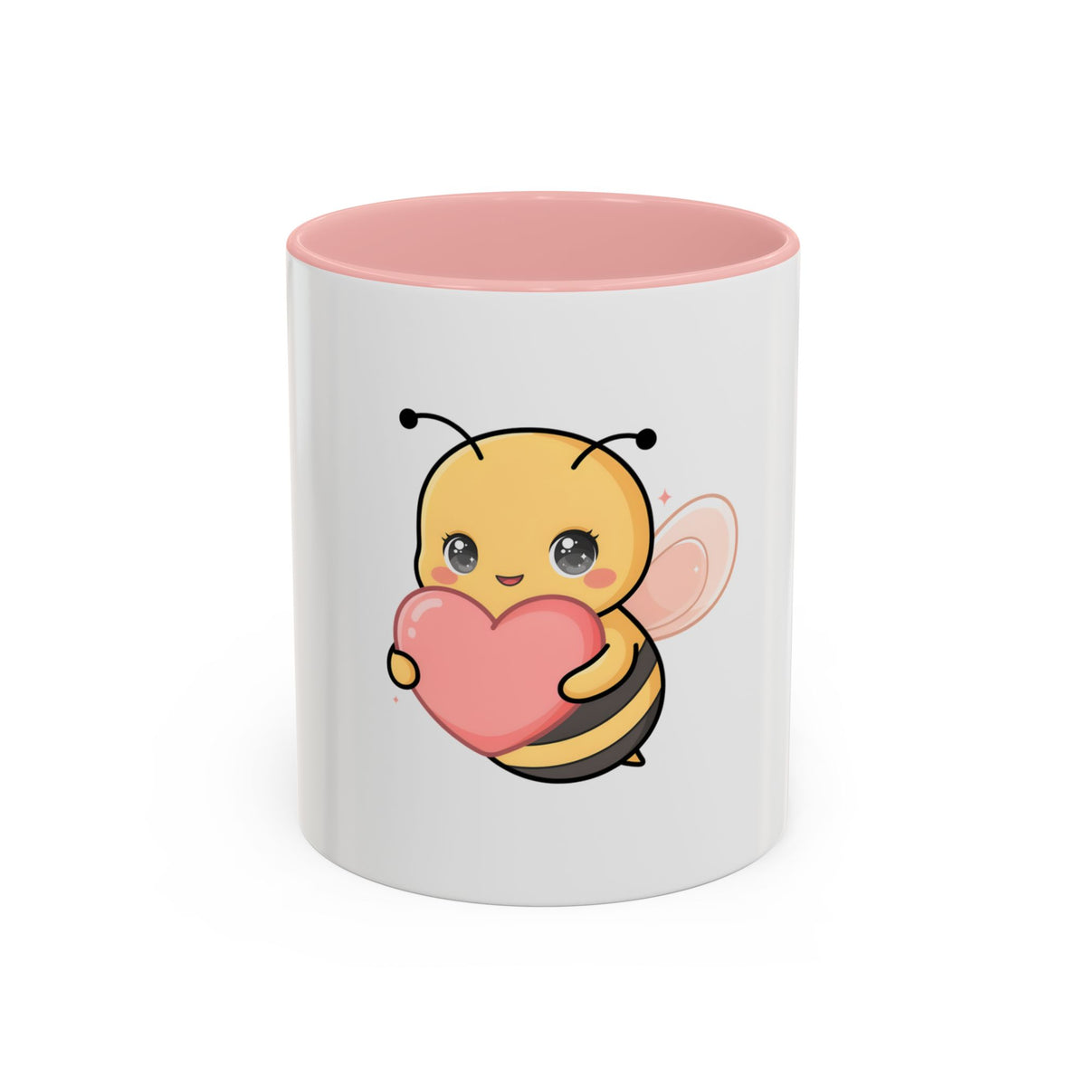 Kawaii Bee Accent Coffee Mug with Pink Heart