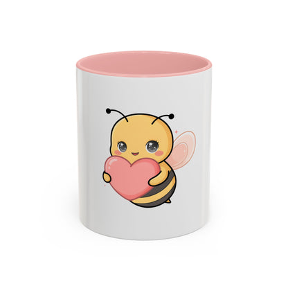 Kawaii Bee Accent Coffee Mug with Pink Heart
