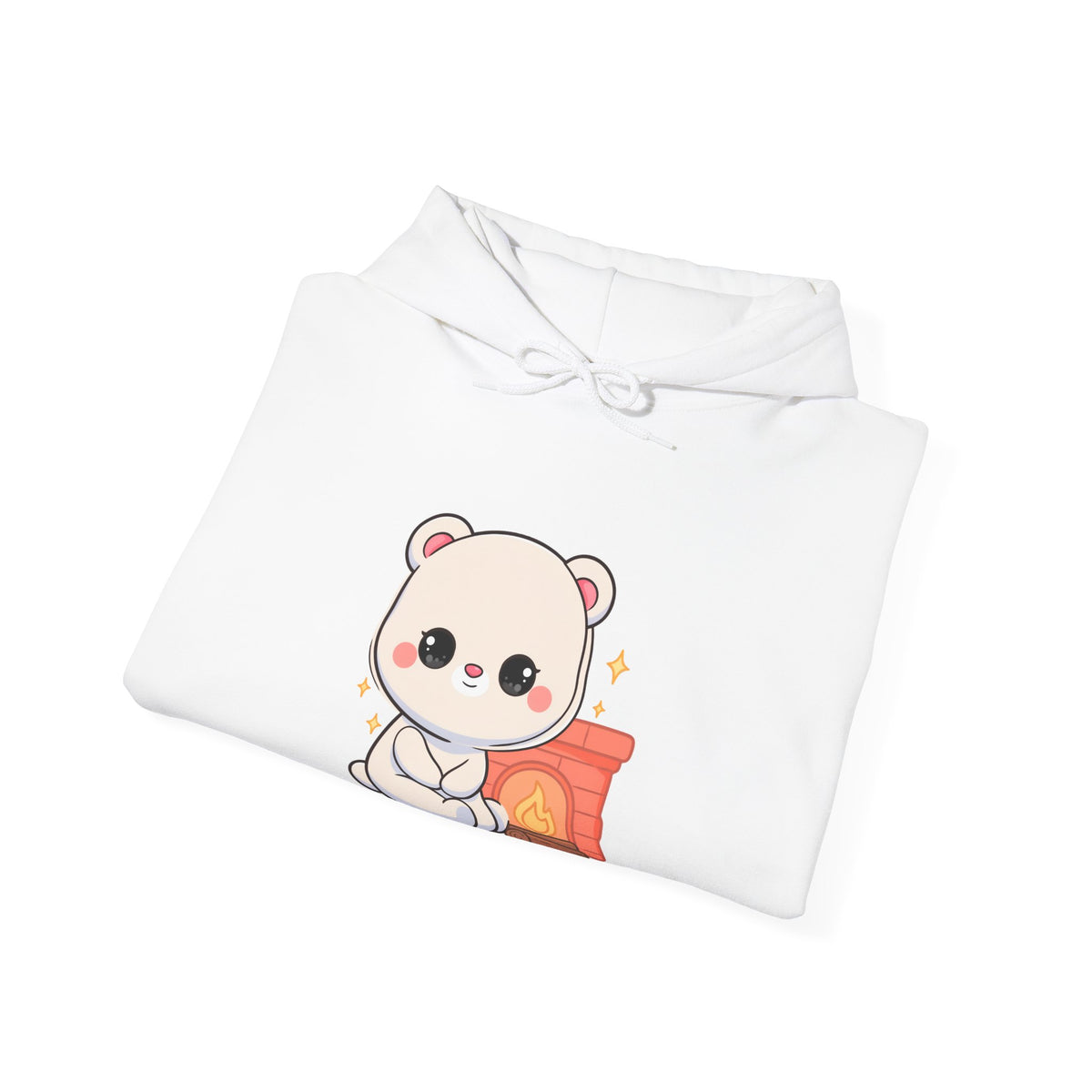 Kawaii Polar Bear Hoodie, Cozy Fireplace Cub Sweatshirt