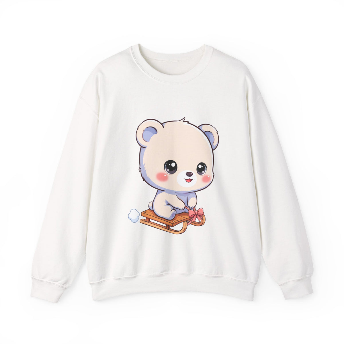 Kawaii Polar Bear Sweatshirt, Cute Sledding Cub Crewneck