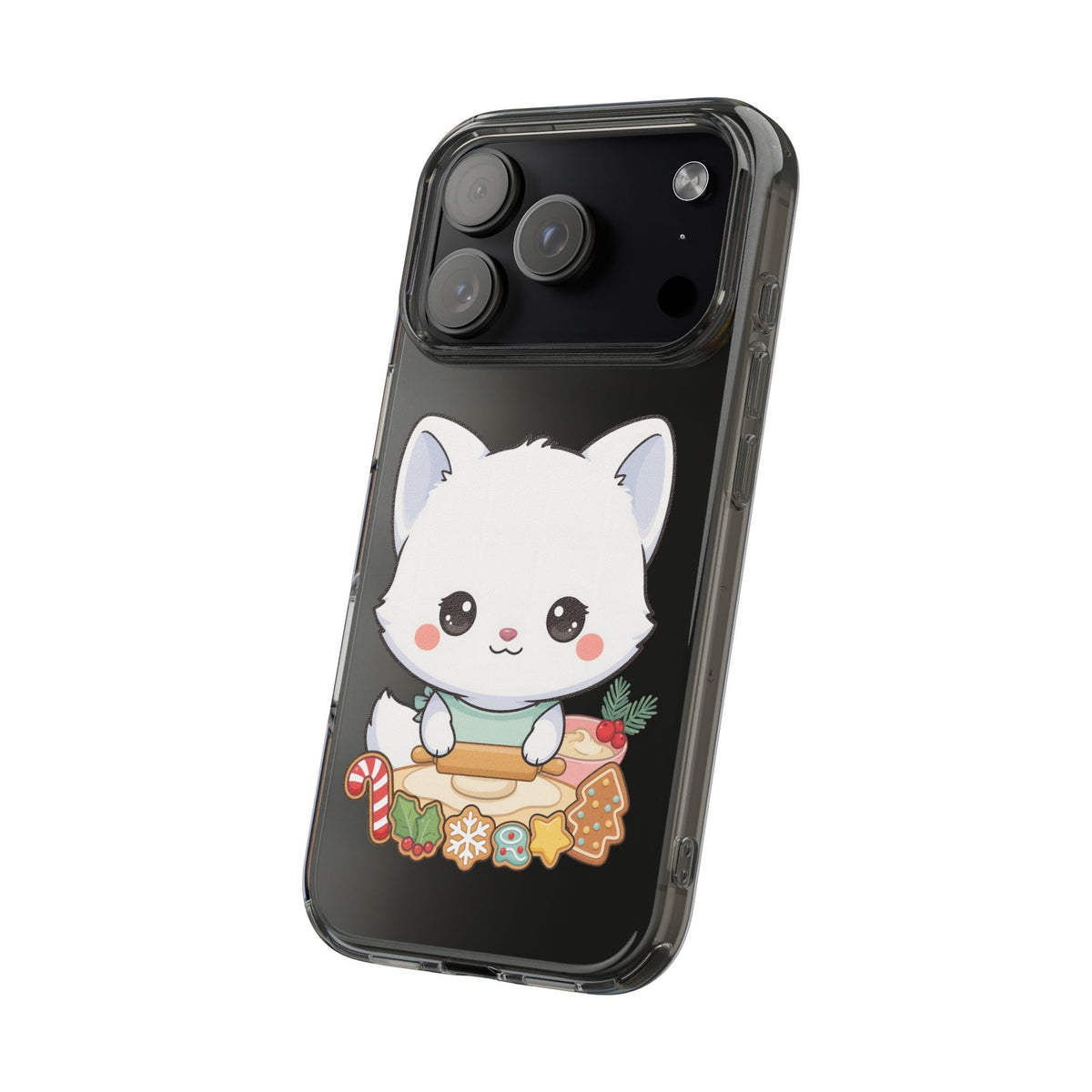 Christmas Fox Clear Phone Case, Kawaii Cookie Baker
